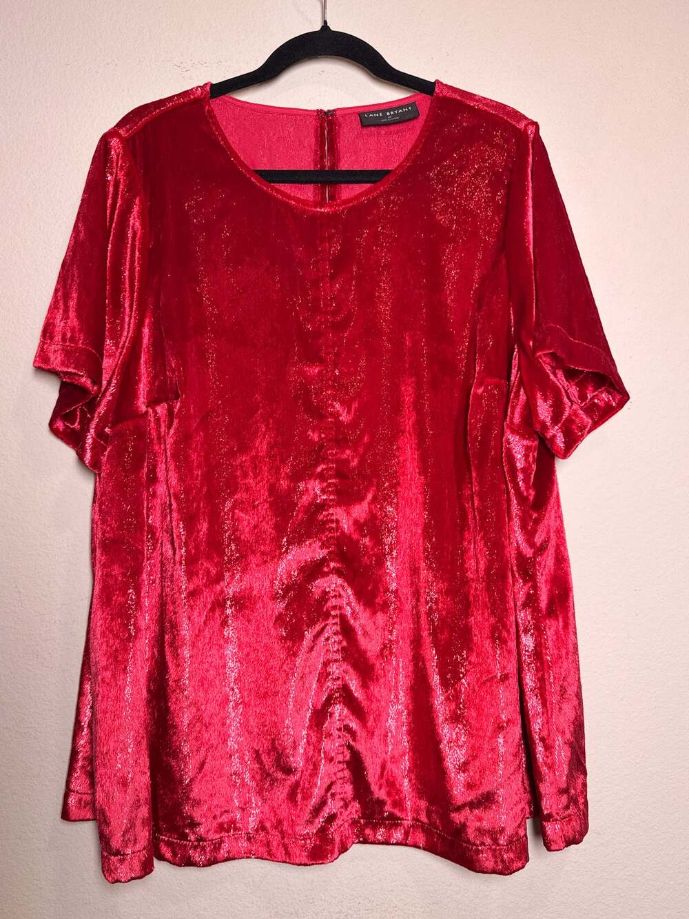 Lane Bryant Red Velvet Shimmer Blouse Size 20 Plus Holiday Party Short Sleeve